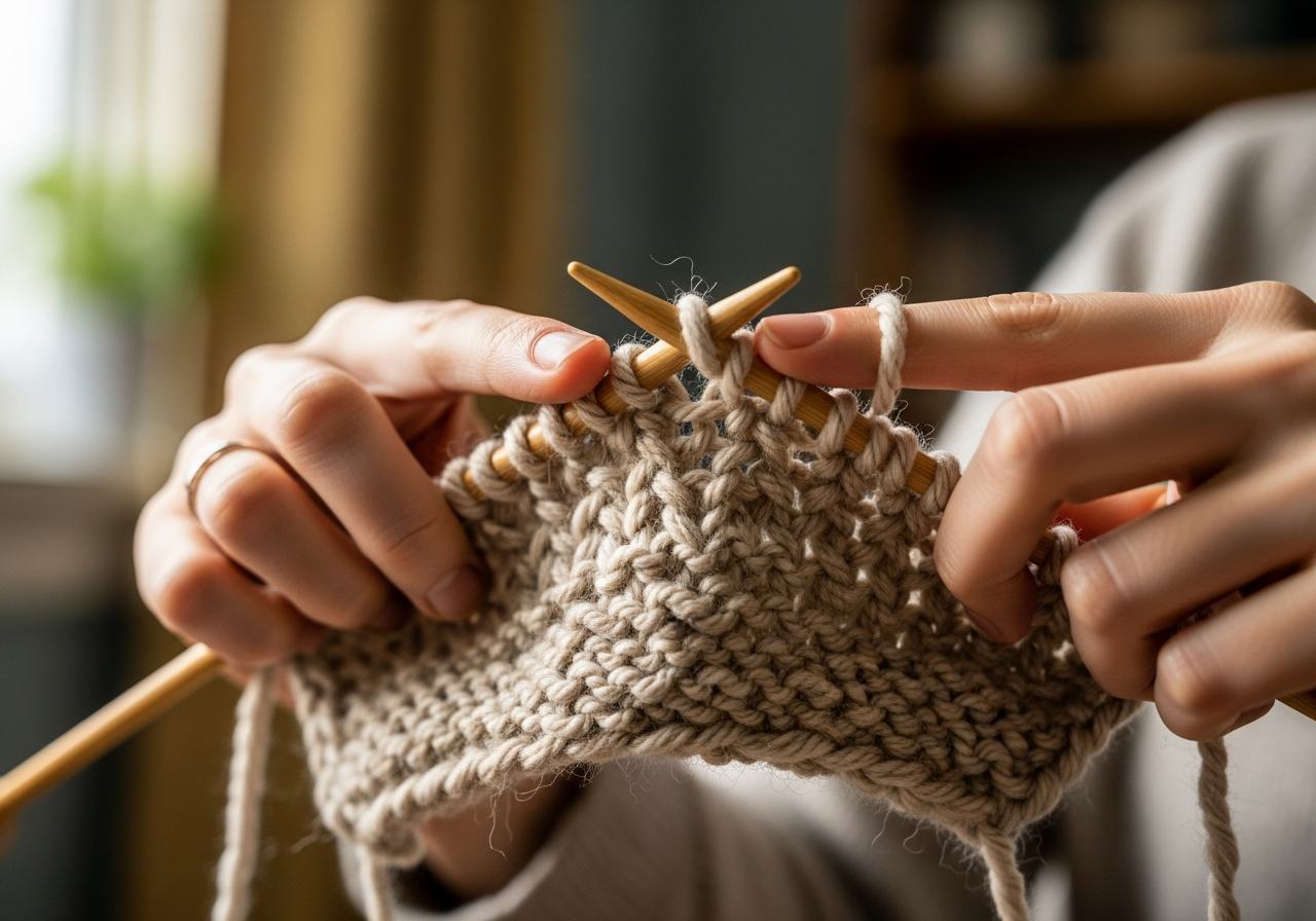 Вязание спицами крупным планом